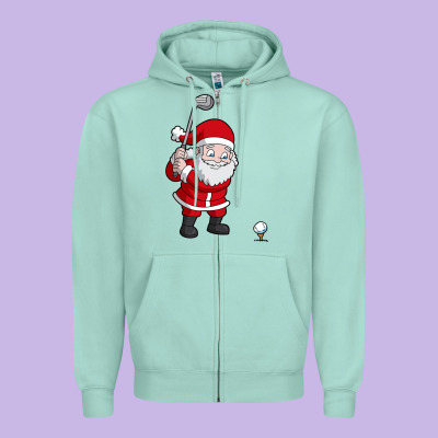 Santa Claus Golf Christmas Golfer Golfing Gift Zipper Hoodie Designed By Artisfamous
