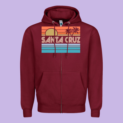 Santa C.r.u.z Cali Sunset 70s 80s Surfer Summer Sun Zipper Hoodie Designed By Artisfamous