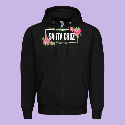 Santa C.r.u.z Cali  Floral Hibiscus Flower Zipper Hoodie Designed By Artisfamous