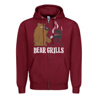 Burgundy Bear Grills Grylls Zipper Hoodie - artisFamous