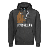 Charcoal Heather Bear Grills Grylls Zipper Hoodie - artisFamous