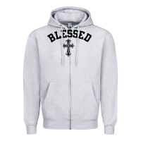 Heather Grey blessed christian christianity Zipper Hoodie - artisFamous