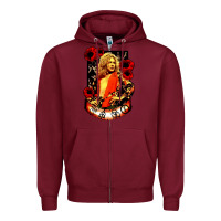 Burgundy vintage image robert plant Zipper Hoodie - artisFamous
