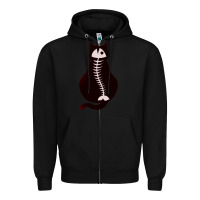 Black Cat with Fish Bone Zipper Hoodie - artisFamous