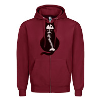 Burgundy Cat with Fish Bone Zipper Hoodie - artisFamous