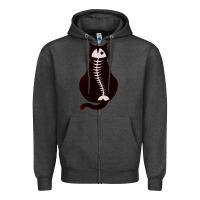 Charcoal Heather Cat with Fish Bone Zipper Hoodie - artisFamous