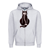 Heather Grey Cat with Fish Bone Zipper Hoodie - artisFamous