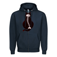 Navy Cat with Fish Bone Zipper Hoodie - artisFamous