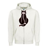 Oatmeal Heather Cat with Fish Bone Zipper Hoodie - artisFamous