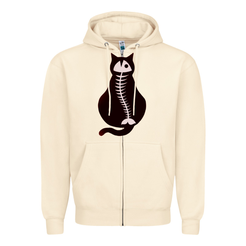 Cat With Fish Bone Zipper Hoodie by artisFamous | Teevron