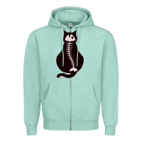 Seafoam Cat with Fish Bone Zipper Hoodie - artisFamous