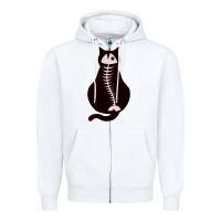 White Cat with Fish Bone Zipper Hoodie - artisFamous