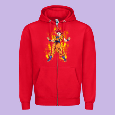 Goku Super Sayan Zipper Hoodie Designed By Artisfamous