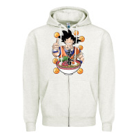 Oatmeal Heather Saiyan Ramen Zipper Hoodie - artisFamous