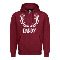 Burgundy Daddy Deer Zipper Hoodie - artisFamous