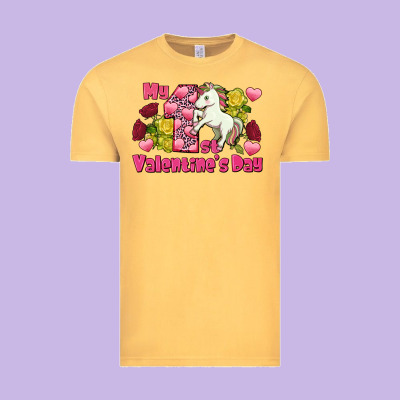 My First Valentine's Day Unicorn Vintage Tee Designed By Fadigitalartstudio