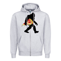 Heather Grey bigfoot carrying pizza Zipper Hoodie - artisFamous
