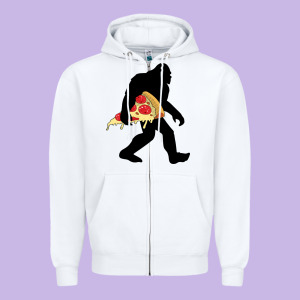 Bigfoot Carrying Pizza Zipper Hoodie Designed By Artisfamous