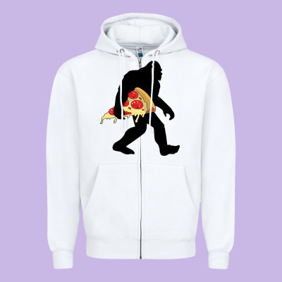 Bigfoot Carrying Pizza Zipper Hoodie Designed By Artisfamous