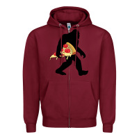 Burgundy bigfoot carrying pizza Zipper Hoodie - artisFamous