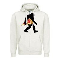 Oatmeal Heather bigfoot carrying pizza Zipper Hoodie - artisFamous