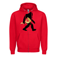 Red bigfoot carrying pizza Zipper Hoodie - artisFamous