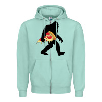 Seafoam bigfoot carrying pizza Zipper Hoodie - artisFamous