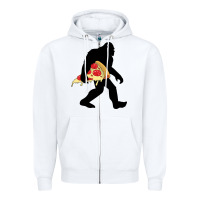 White bigfoot carrying pizza Zipper Hoodie - artisFamous