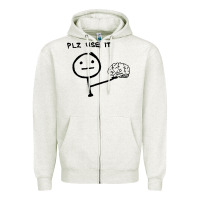 Oatmeal Heather Plz Use It Text Graphic Zipper Hoodie - artisFamous