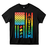 Black Autism American Flag Heavy Core Tee - CowGirlArtShop