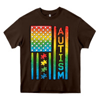 Chocolate Brown Autism American Flag Heavy Core Tee - CowGirlArtShop
