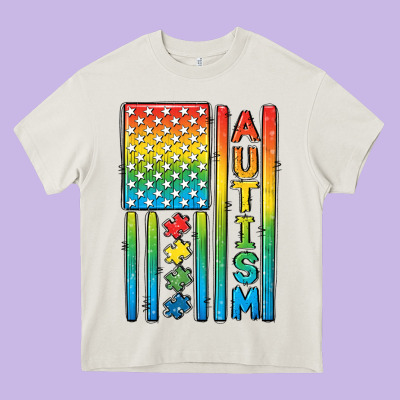 Autism American Flag Heavy Core Tee Designed By Cowgirlartshop