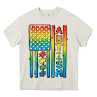 Cream Autism American Flag Heavy Core Tee - CowGirlArtShop