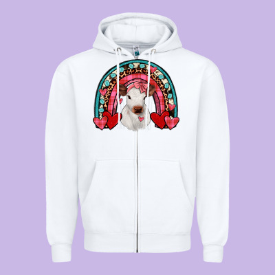 Valentines Heifer Rainbow Zipper Hoodie Designed By Jahusdesignshop