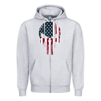 Heather Grey the punisher american flag Zipper Hoodie - artisFamous