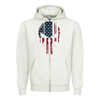 Oatmeal Heather the punisher american flag Zipper Hoodie - artisFamous