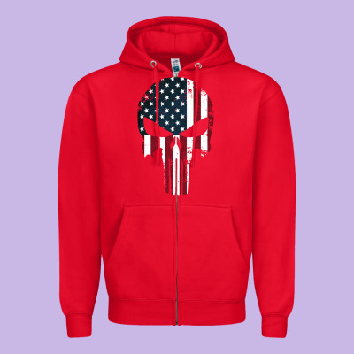 The Punisher American Flag Zipper Hoodie Designed By Artisfamous