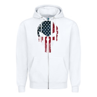 White the punisher american flag Zipper Hoodie - artisFamous