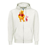 Oatmeal Heather Winnie the Pooh Piglet Zipper Hoodie - artisFamous