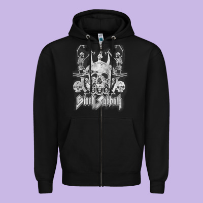 Black Sab.bath Official Vintage Dancing Skele Zipper Hoodie Designed By Artisfamous