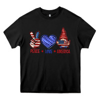 Black Peace love America with gnome 4th of july Heavy Core Tee - HowdyJamesFarm