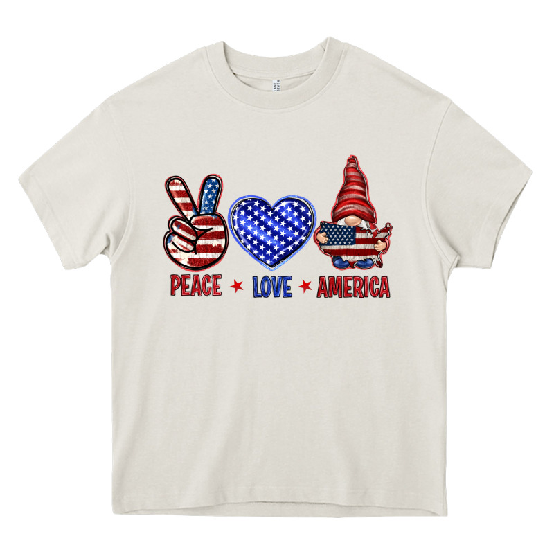 Peace Love America With Gnome 4th Of July Heavy Core Tee by HowdyJamesFarm | Teevron