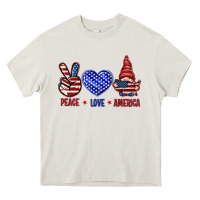 Cream Peace love America with gnome 4th of july Heavy Core Tee - HowdyJamesFarm