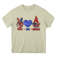 Mossy Peace love America with gnome 4th of july Heavy Core Tee - HowdyJamesFarm