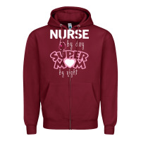 Burgundy nurse by day super mom by night Zipper Hoodie - artisFamous