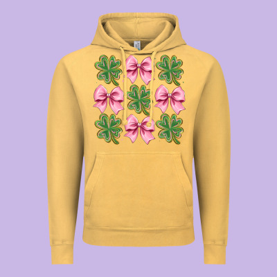 Clover Bow Vintage Hoodie Designed By Cowhidedigitalart