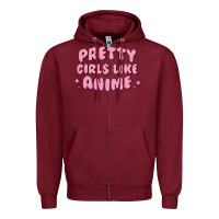 Burgundy Pretty Girls Like Anime Zipper Hoodie - artisFamous
