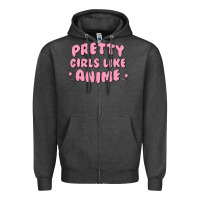 Charcoal Heather Pretty Girls Like Anime Zipper Hoodie - artisFamous