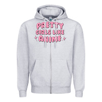Heather Grey Pretty Girls Like Anime Zipper Hoodie - artisFamous