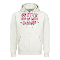Oatmeal Heather Pretty Girls Like Anime Zipper Hoodie - artisFamous